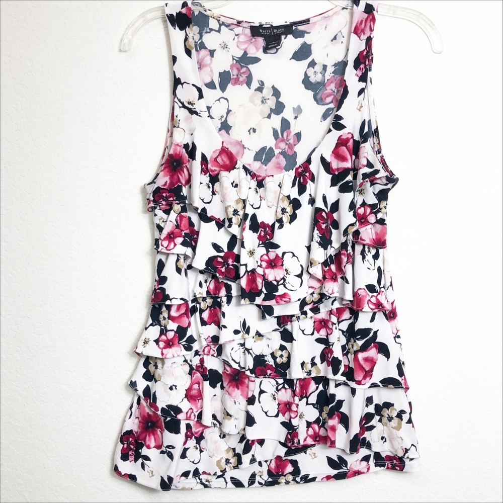 WHBM Floral Print Ruffle Sleeveless Tank Size Small